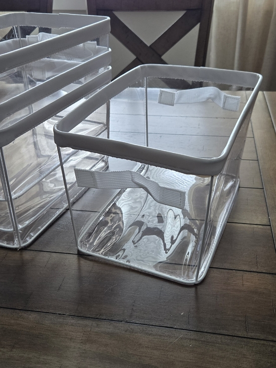 Home Interiors Other - Clear Vinyl Storage Bin with White Trim and Handle - 12"x8"x7" SET OF 4